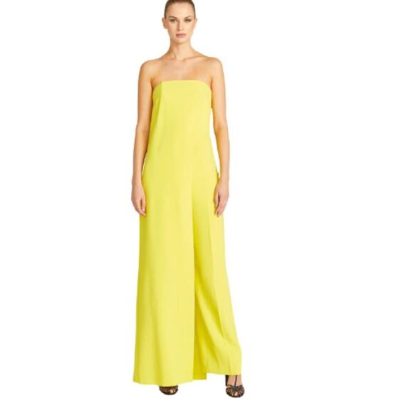 Halston Lil Crepe Jumpsuit in Bright Yellow Plus Size 16 - Picture 1 of 6